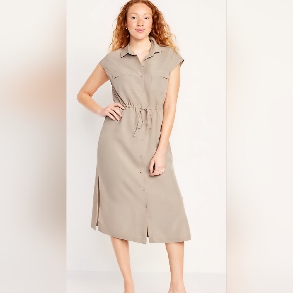 Old Navy Tan Sleeveless Buttoned Midi Dress